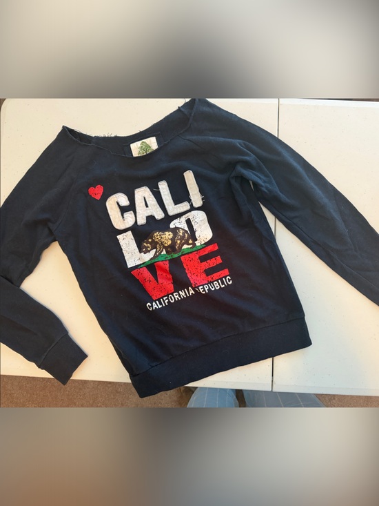 green sleeved Tops - CALI LOVE Graphic Sweatshirt - Blackwith Red & White Accents Green Sleeved Brand